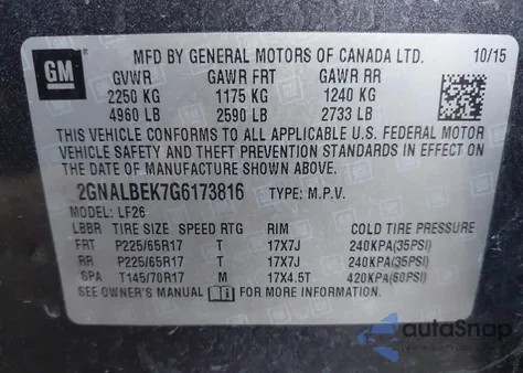 2016 Chevrolet Equinox Ls from USA, damaged, VIN 2GNALBEK7G6173816